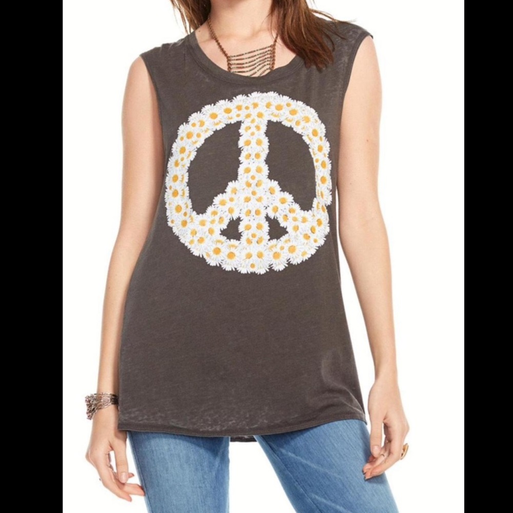 Chaser Daisy Peace Sign Muscle Tank, S
